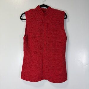 Liz‎ Claiborne Vibrant Red Knit Sleevless Mock Turtleneck Top Large